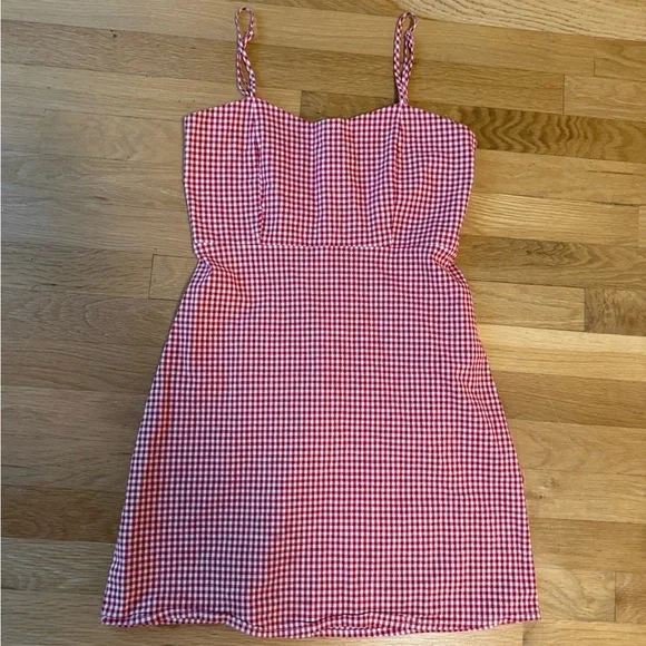 Brandy Melville Red and White Gingham Spaghetti strap mini Dress - Picture 3 of 7